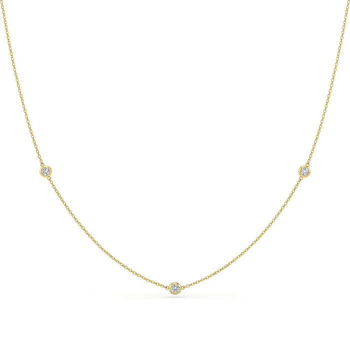 SPECIAL! .20ct G SI 14kt Yellow Gold Bezel Set Diamond Station Pendant Necklace 16+2" Long