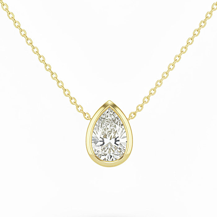 SPECIAL! .20ct G SI 14kt Yellow Gold Pear Diamond Bezel Set Pendant Necklace 16+2" Long
