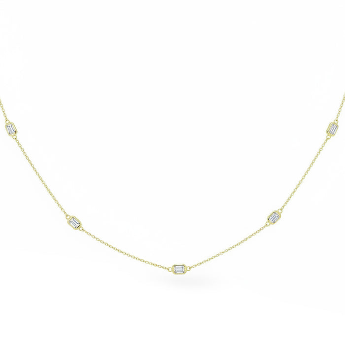 SPECIAL! .53ct G SI 14kt Yellow Gold Bezel Set Emerald Cut Diamond Station Pendant Necklace 16+2" Long