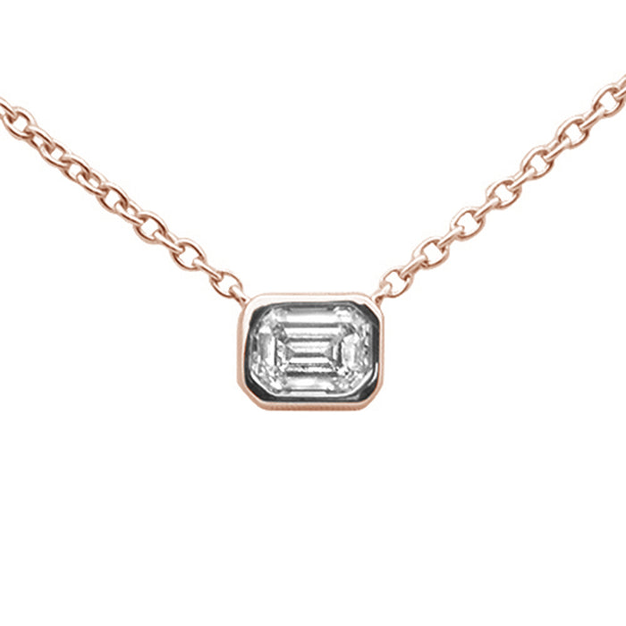 SPECIAL! .25ct G SI 14K Rose Gold Emerald Cut Bezel Set Diamond Pendant Necklace 18" Long