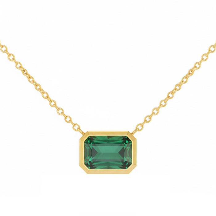 SPECIAL! 1.20ct G SI 14kt Yellow Gold Emerald Gemstone Bezel Set Pendant Necklace 18" Long