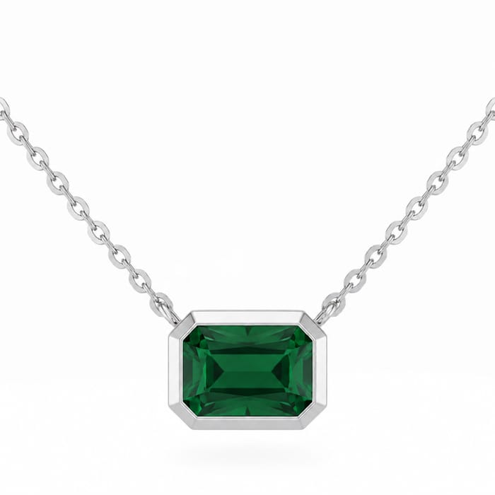 SPECIAL! .94ct G SI 14kt White Gold Emerald Gemstone Bezel Pendant Necklace 18" Long