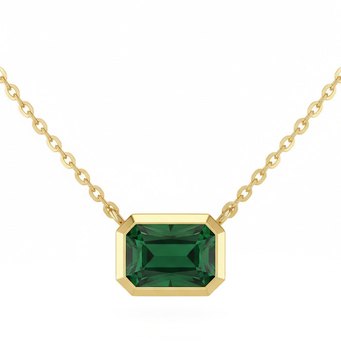 SPECIAL! .98ct G SI 14kt Yellow Gold Emerald Gemstone Bezel Pendant Necklace 18" Long