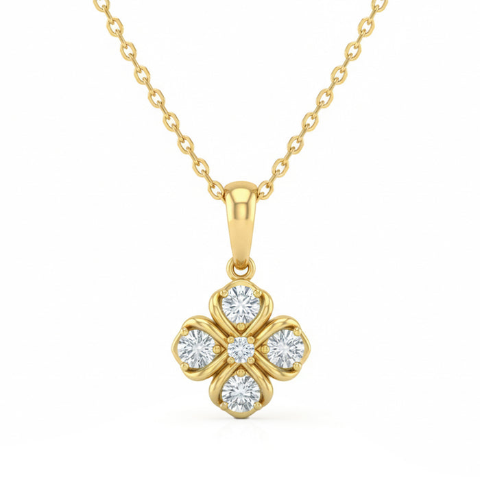 SPECIAL! .25ct G SI 14kt Yellow Gold Diamond Modern Flower Pendant Necklace 18" Long