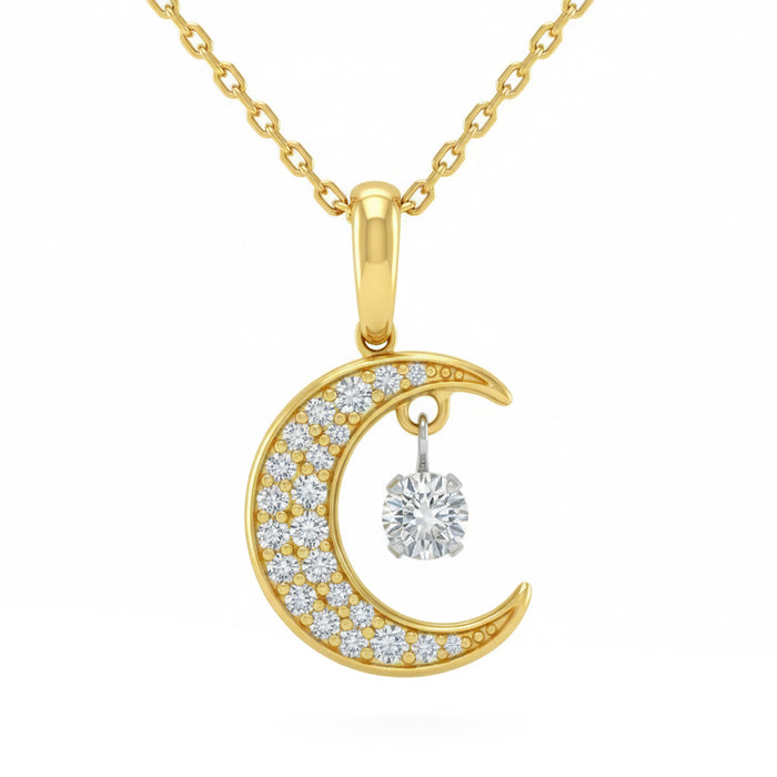 SPECIAL! .34ct G SI 14kt Yellow Gold Diamond Moon Shape Pendant Necklace 18" Long