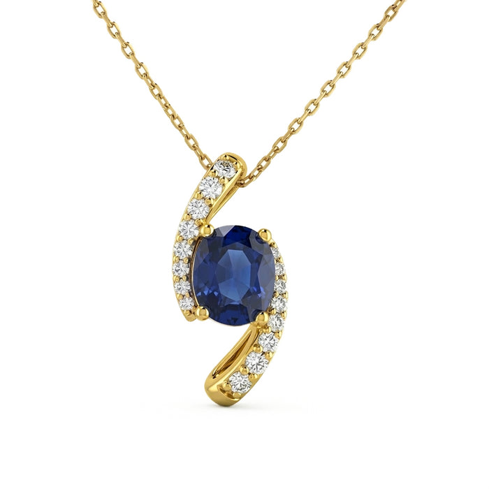SPECIAL! 2.33ct G SI 14kt Yellow Gold Diamond & Blue Sapphire Gemstone Pendant Necklace 18" Long