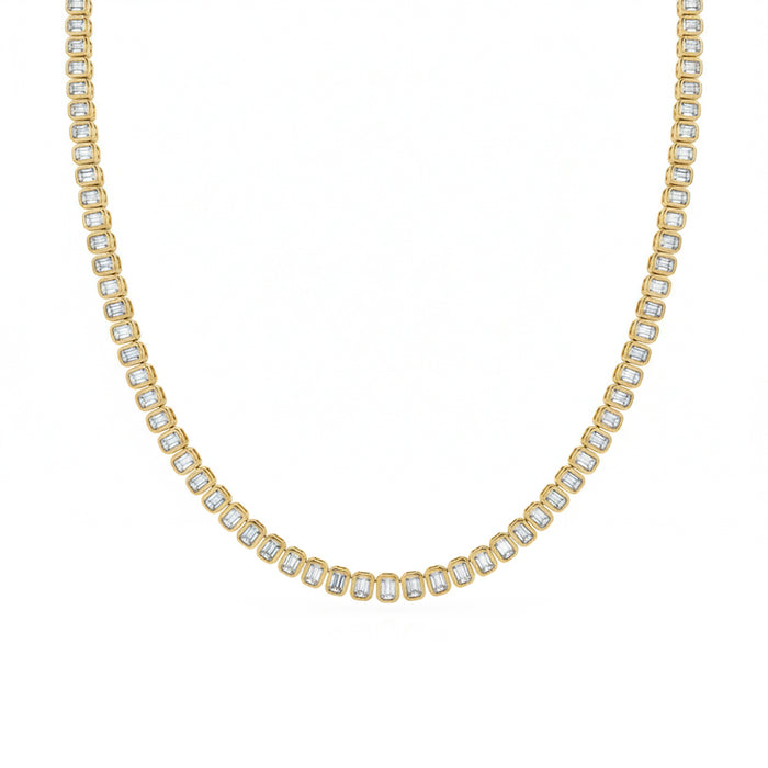 SPECIAL! 13.97ct G SI 14kt Yellow Gold Emerald Cut Diamond Bezel Set Tennis Necklace 16" Long