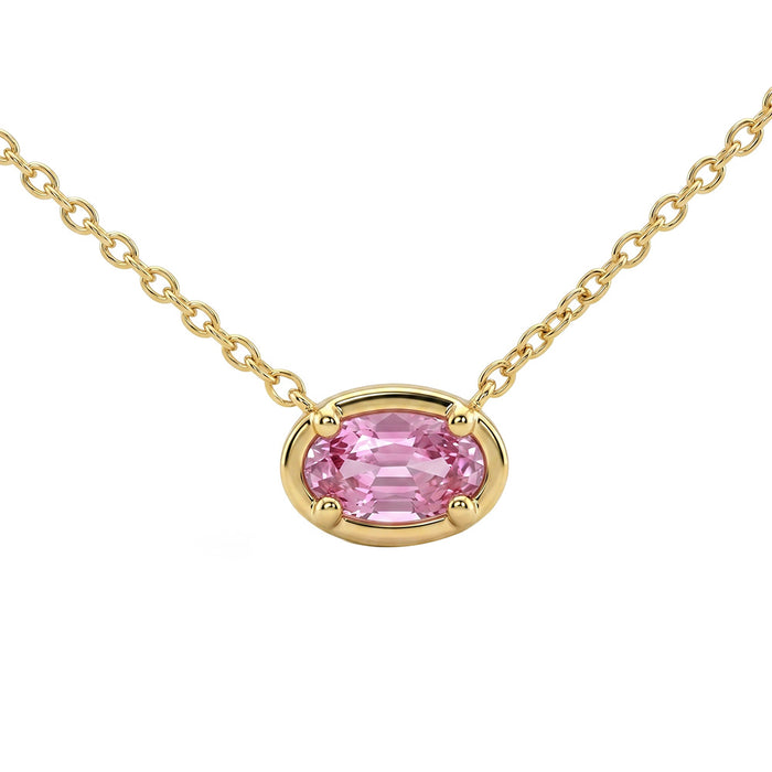 .26ct G SI 14kt Yellow Gold Bezel Set Pink Sapphire Gemstone Pendant Necklace 16 + 2" Long
