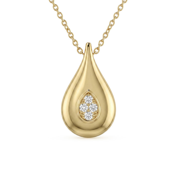 SPECIAL! .09ct G SI 14kt Yellow Gold Diamond Modern Teardrop Pendant Necklace 16 + 2" Long