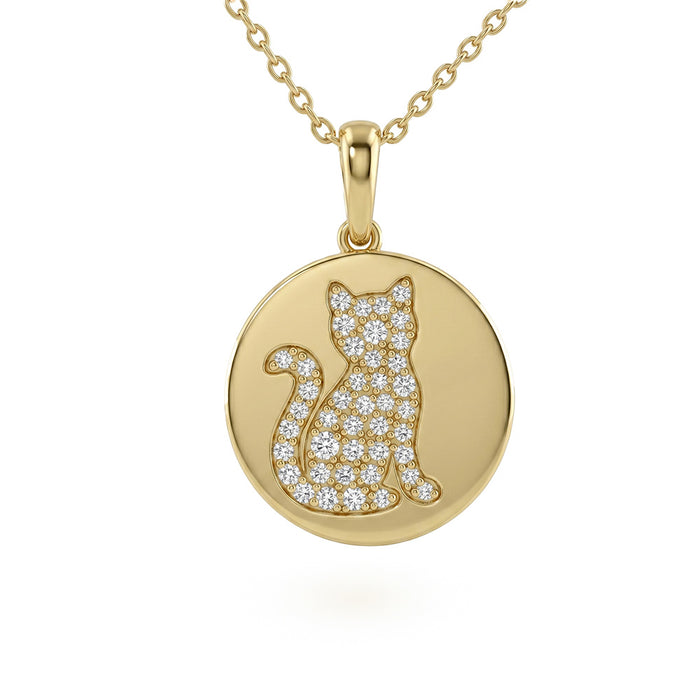 SPECIAL! .20ct G SI 14kt Yellow Gold Diamond Cat Pendant Necklace 18" Long