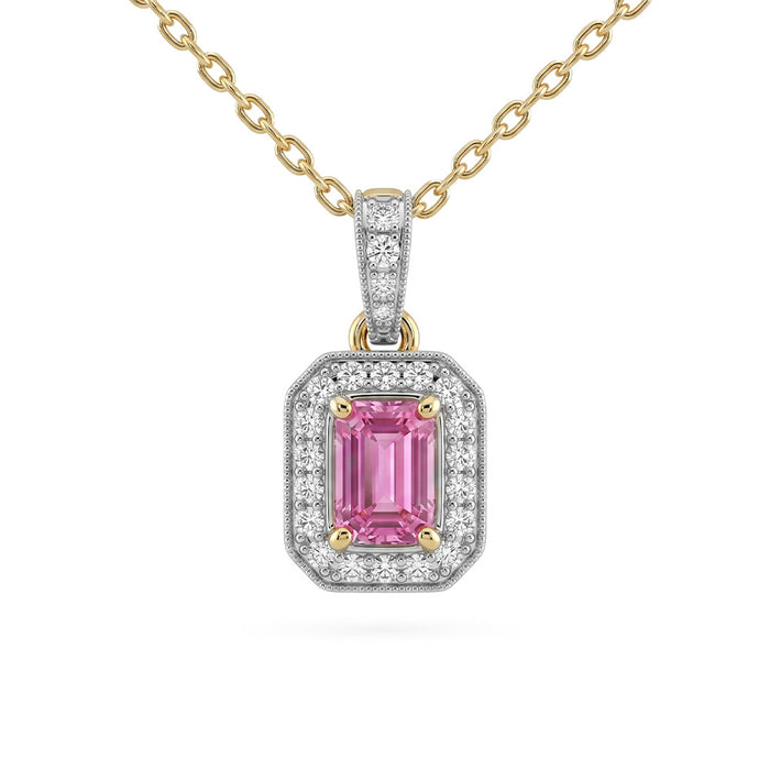 SPECIAL! .72ct G SI 14kt Yellow Gold Diamond & Pink Sapphire Gemstone Pendant Necklace 18" Long