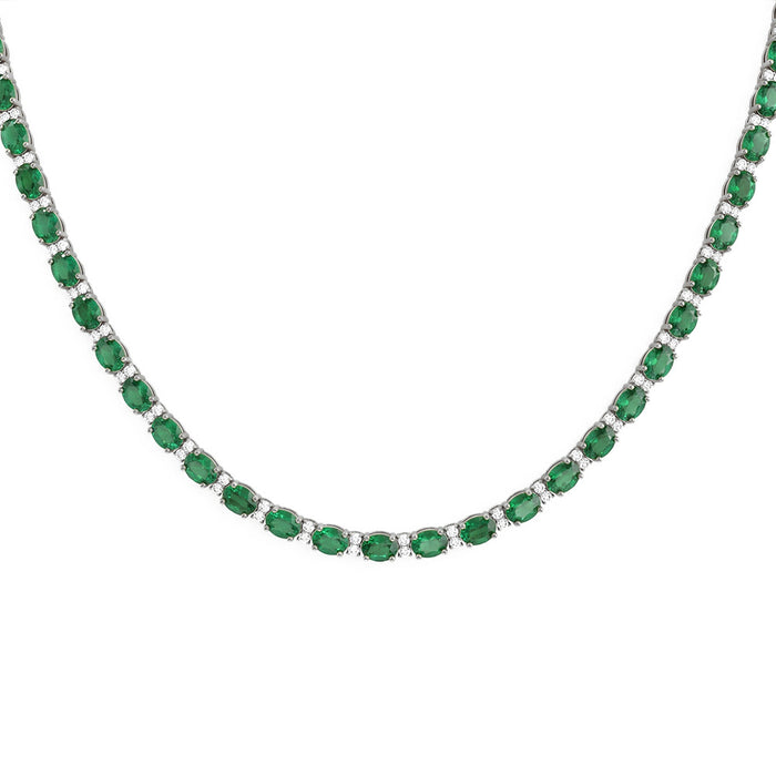 SPECIAL! 12.35ct G SI 14kt White Gold Oval Emerald Gemstone & Diamond Tennis Necklace 16" Long
