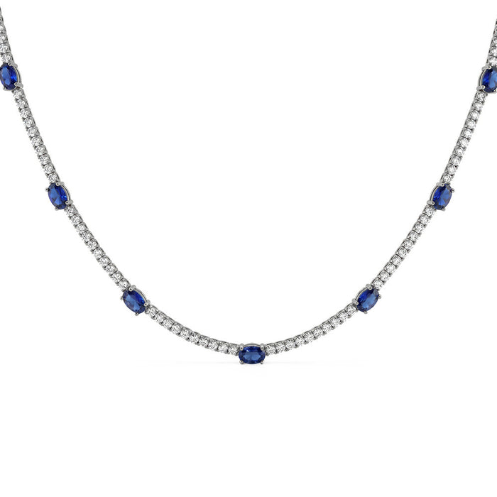 SPECIAL! 8.05ct G SI 14kt White Gold Oval Blue Sapphire Gemstone & Diamond Tennis Necklace 16" Long