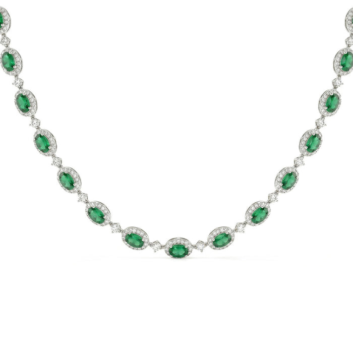 SPECIAL! 11.02ct G SI 14kt White Gold Oval Emerald Gemstone & Diamond Tennis Necklace 16" Long