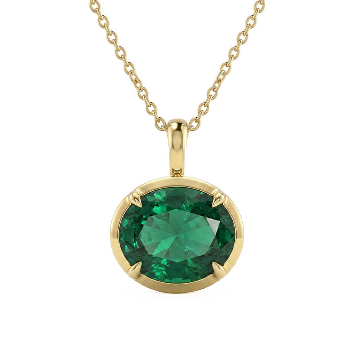 SPECIAL! 4.79ct G SI 14kt Yellow Gold Oval Emerald Gemstone Pendant Necklace 18" Long