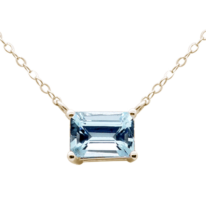 SPECIAL! .86ct G SI 14K Yellow Gold Aquamarine Gemstone Solitaire Pendant Necklace 18" Long