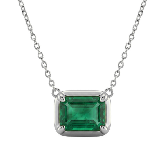 SPECIAL! 1.26ct G SI 14kt White Gold Emerald Gemstone Pendant Necaklace 18" Long