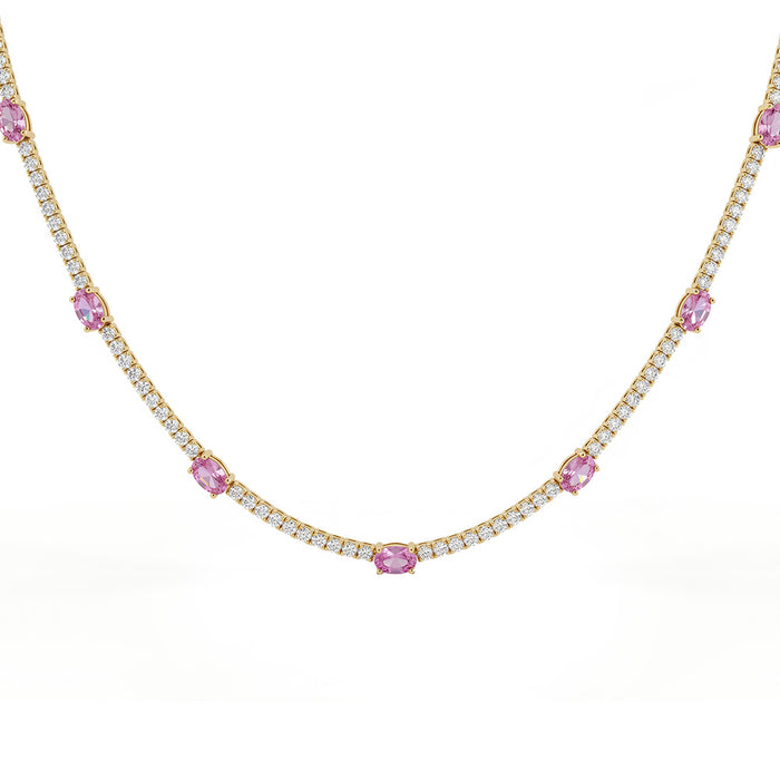 SPECIAL! 9.12ct G SI 14kt Yellow Gold Diamond & Pink Sapphire Gemstone Necklace 16" Long
