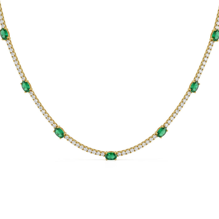 SPECIAL! 6.30ct G SI 14kt Yellow Gold Oval Emerald Gemstone & Diamond Tennis Necklace 16" Long