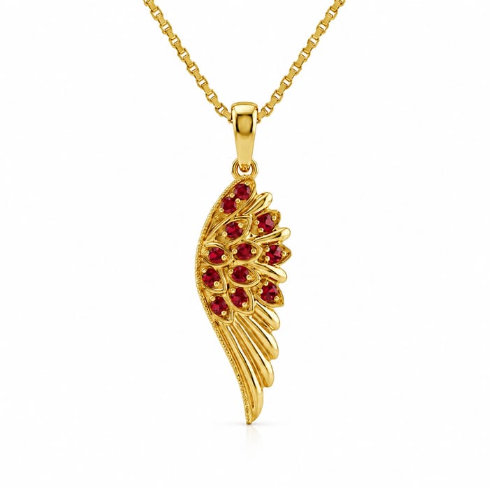 SPECIAL! .13ct G SI 14kt Yellow Gold Ruby Angel Gemstone Pendant Necklace 18" Long