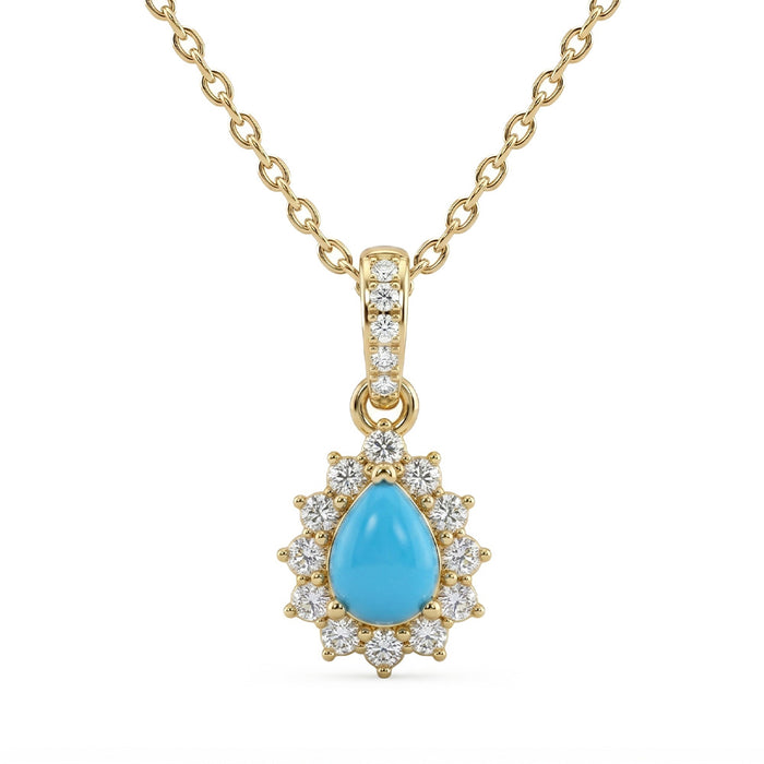 .25ct G SI 14K Yellow Gold Turquoise Gemstone Pendant 18" Chain