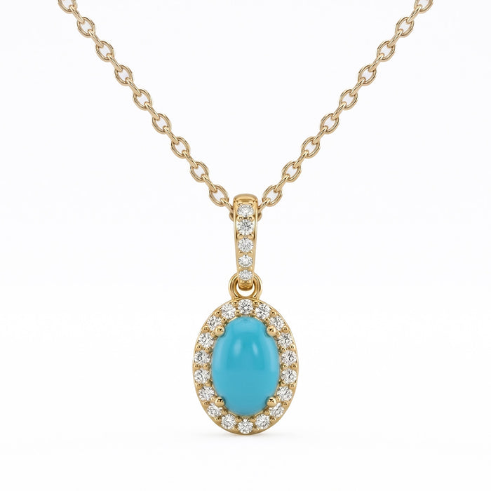 .57ct G SI 14K Yellow Gold Turquoise Gemstone Pendant 18" Chain