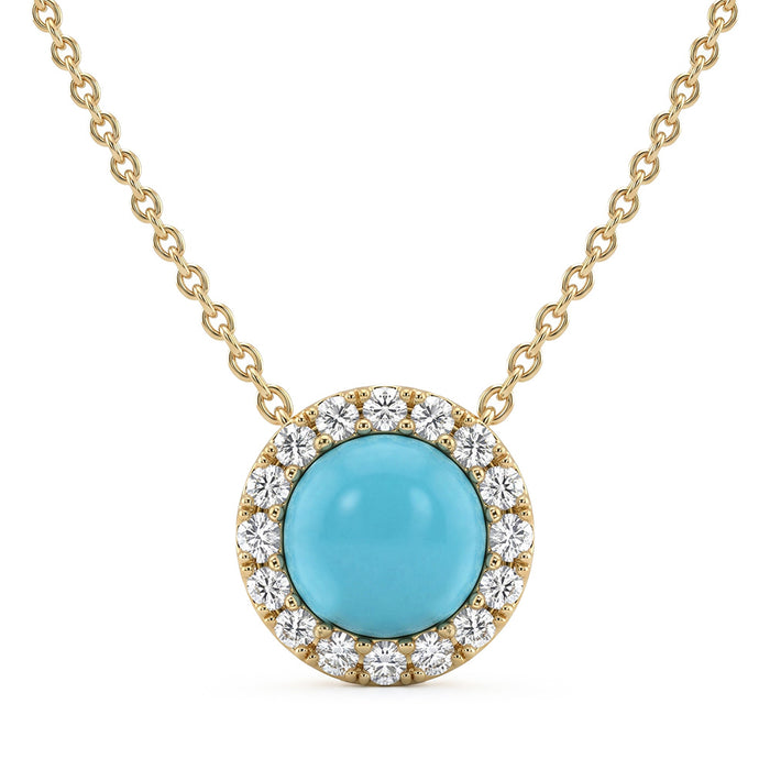 .52ct G SI 14K Yellow Gold Turquoise Gemstone Pendant 18" Chain