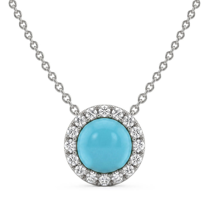 .52ct G SI 14K White Gold Turquoise Gemstone Pendant 18" Chain