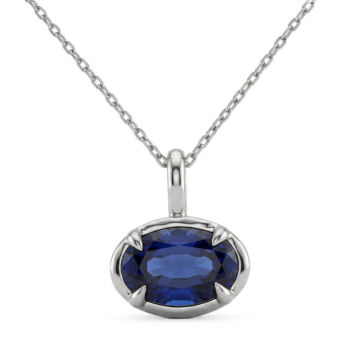 SPECIAL! 3.40ct G SI 14K White Gold Blue Sapphire Gemstone Pendant No Chain