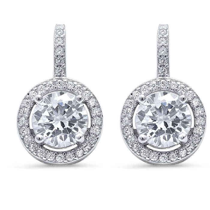 Halo Style Fine Cubic Zirconia .925 Sterling Silver Earrings