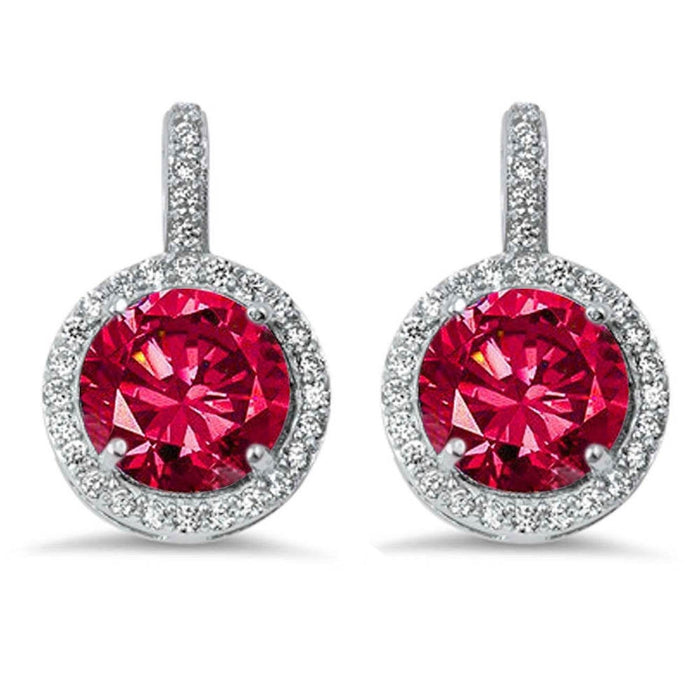 Halo Ruby & Cubic Zirconia .925 Sterling Silver Earring