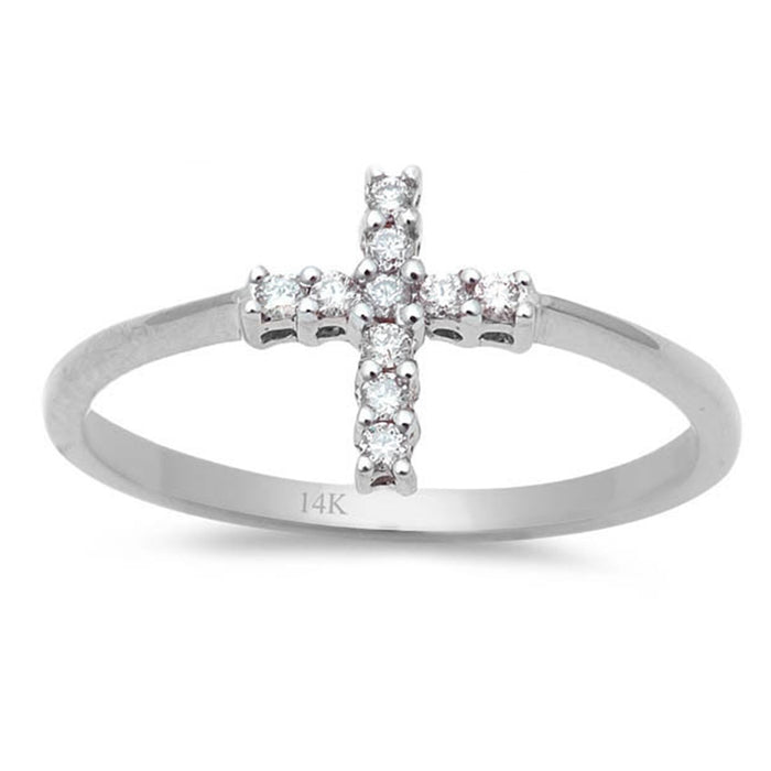DIAMOND CLOSEOUT! .10ct Round Diamond Cross Ring 14kt White Gold Size 6.5