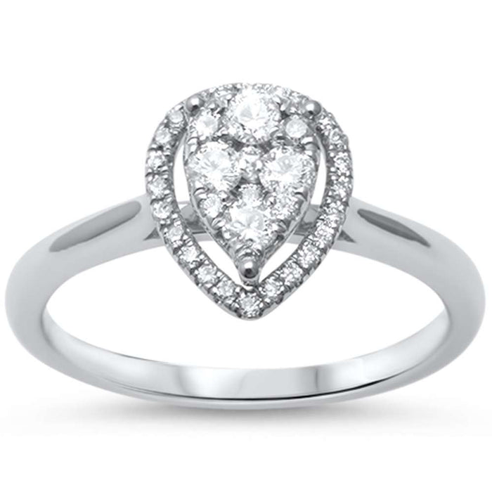 DIAMOND CLOSEOUT! .33ct F SI 14kt White Gold Pear Shape Halo Diamond Engagement Promise Ring