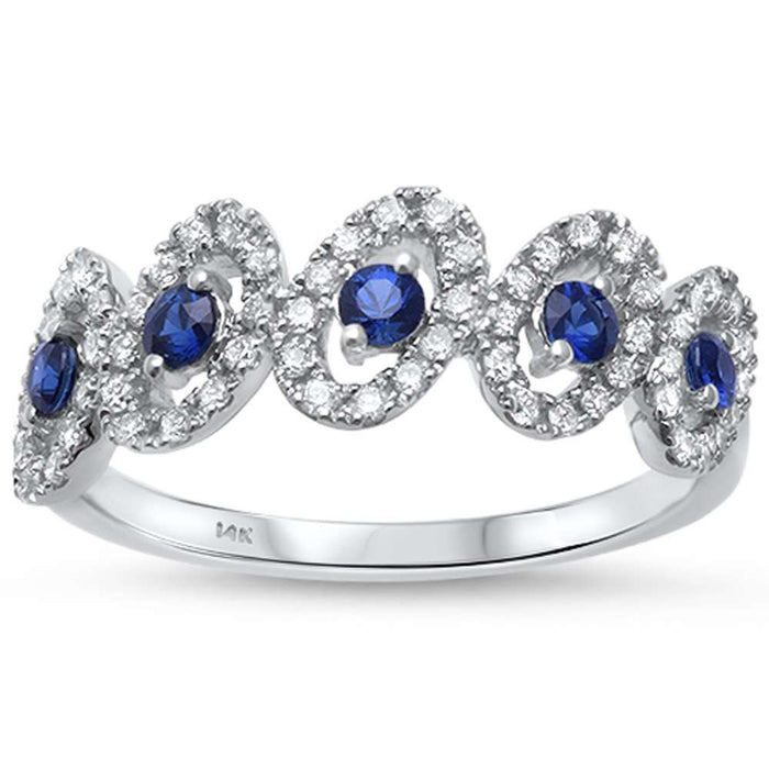 GEMSTONE CLOSEOUT! 0.58ct F SI1 14k White Gold Diamond & Blue Sapphire Band Size 6.5