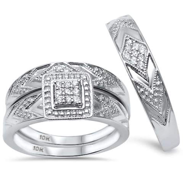 DIAMOND CLOSEOUT! .17ct G SI 10kt White Gold His and Hers Diamond Ring Matching Set
