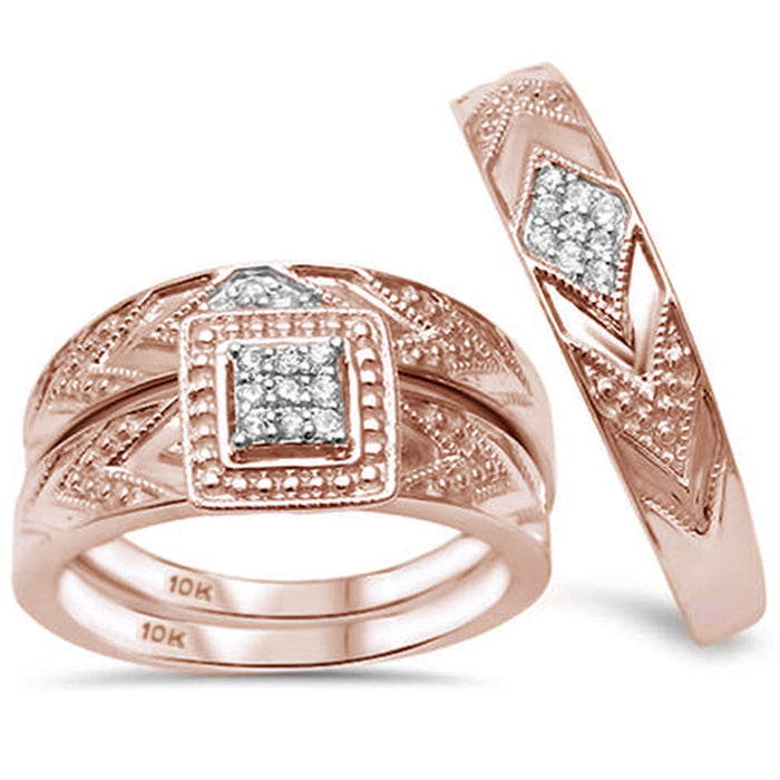 DIAMOND CLOSEOUT! .16ct G SI 10K Rose Gold Diamond Trio Wedding Set