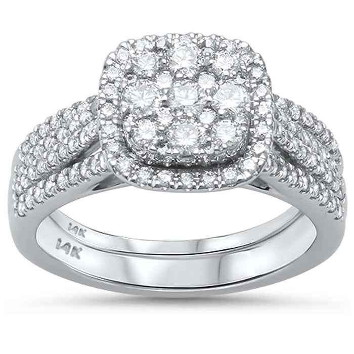 DIAMOND CLOSEOUT! .98ct 14kt White Gold Square Engagement Solitaire Diamond Bridal Set