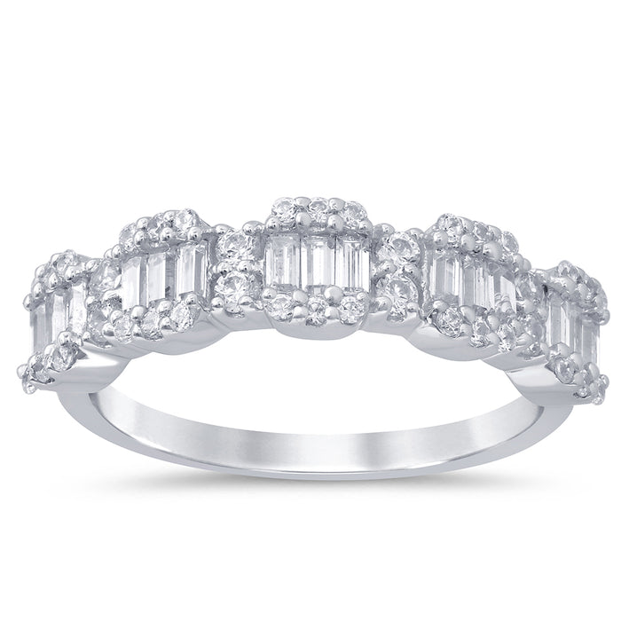 SPECIAL!.72ct G SI 14kt White Gold Baguette & Round Diamond Band Ring Size 6.5