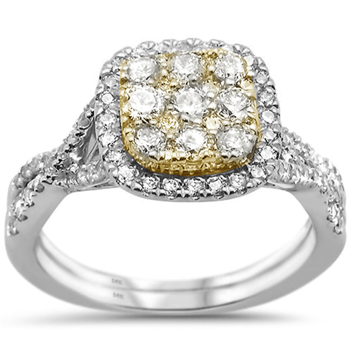 DIAMOND CLOSEOUT! .99ct 14k Two Tone Gold Square Diamond Engagement Wedding Ring Size 6.5