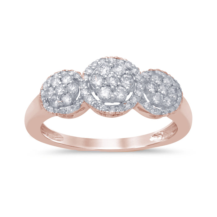 DIAMOND CLOSEOUT! .51cts 14k Rose Gold Diamond Three Stone Engagement Ring Size 6.5