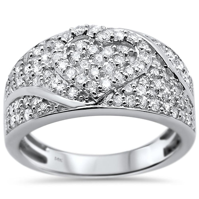 DIAMOND CLOSEOUT! .97ct 14k White Gold Heart Diamond Band Statement Ring Size 6.5