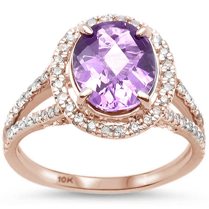 GEMSTONE CLOSEOUT! 2.95ct 10k Rose Gold Natural Oval Pink Amethyst & Diamond Ring Size 6.5