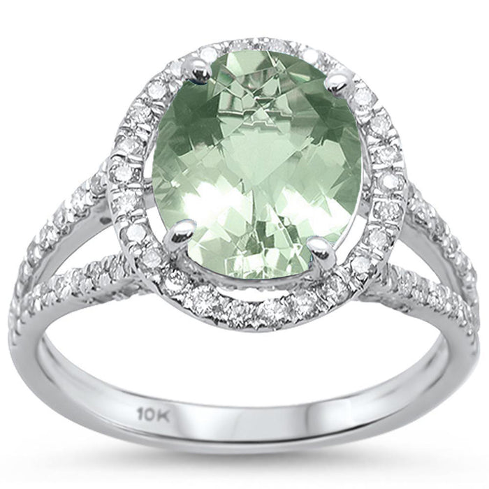 GEMSTONE CLOSEOUT! 2.98cts 10k White Gold Oval Green Amethyst Diamond Ring Size 6.5