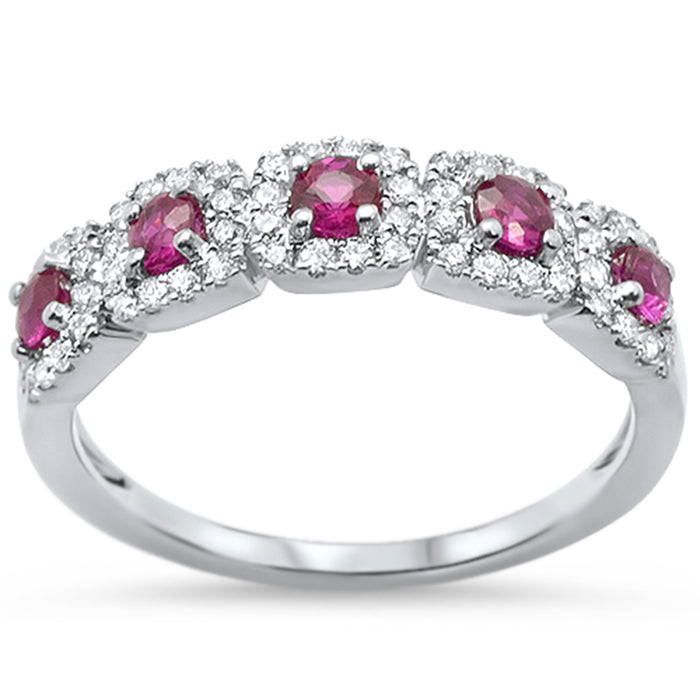 DIAMOND CLOSEOUT! .72ct Round Ruby 14k White Gold Diamond Anniversary Band Ring Size 6.5