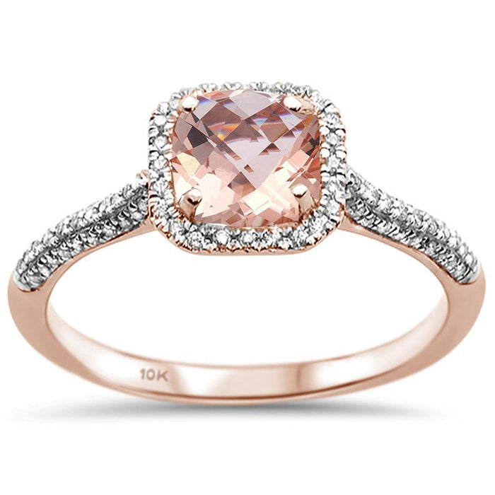 GEMSTONE CLOSEOUT ! 1.03cts 10k Rose Gold Cushion Morganite & Diamond Ring Size 6.5