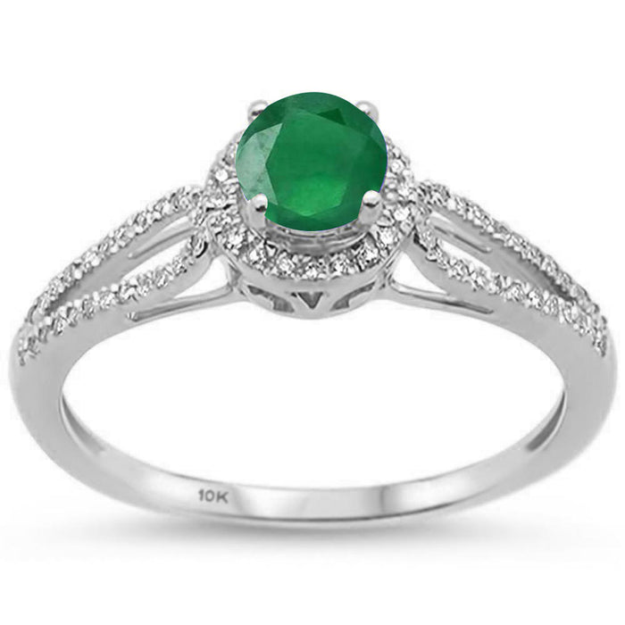 DIAMOND CLOSEOUT! .61ct 10k White Gold Natural Green Emerald & Diamond Ring Size 6.5