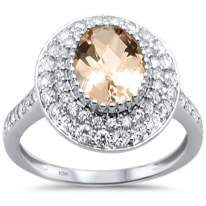 GEMSTONE CLOSEOUT! 2.14cts 10k White gold Oval Morganite Diamond Ring Size 6.5