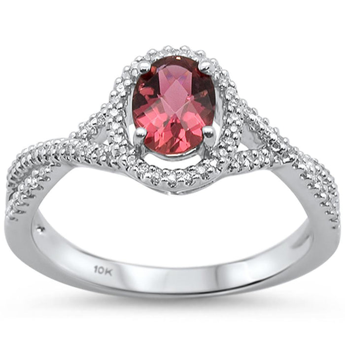 GEMSTONE CLOSEOUT ! 1.00cts 10k White gold Oval Pink Topaz & Diamond Ring Size 6.5