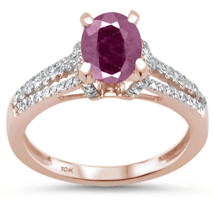 DIAMOND CLOSEOUT! 1.04ct F SI 10k Rose Gold Ruby & Diamond Ring Size 6.5