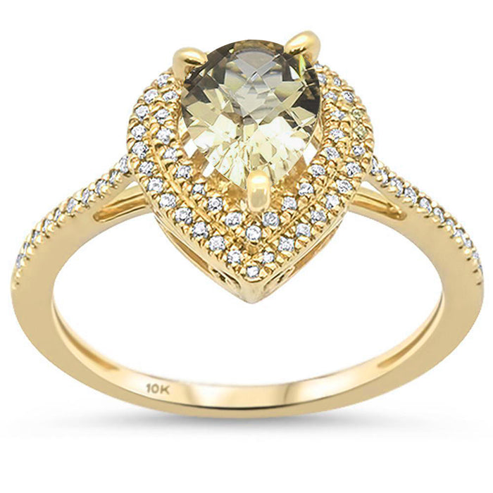 DIAMOND CLOSEOUT! 1.16ct F SI 10k Yellow Gold Natural Pear Olive Topaz & Diamond Ring Size 6.5